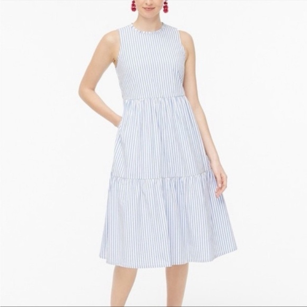 J.Crew Striped Tiered Midi Dress Summer Preppy Ruffled Vacay